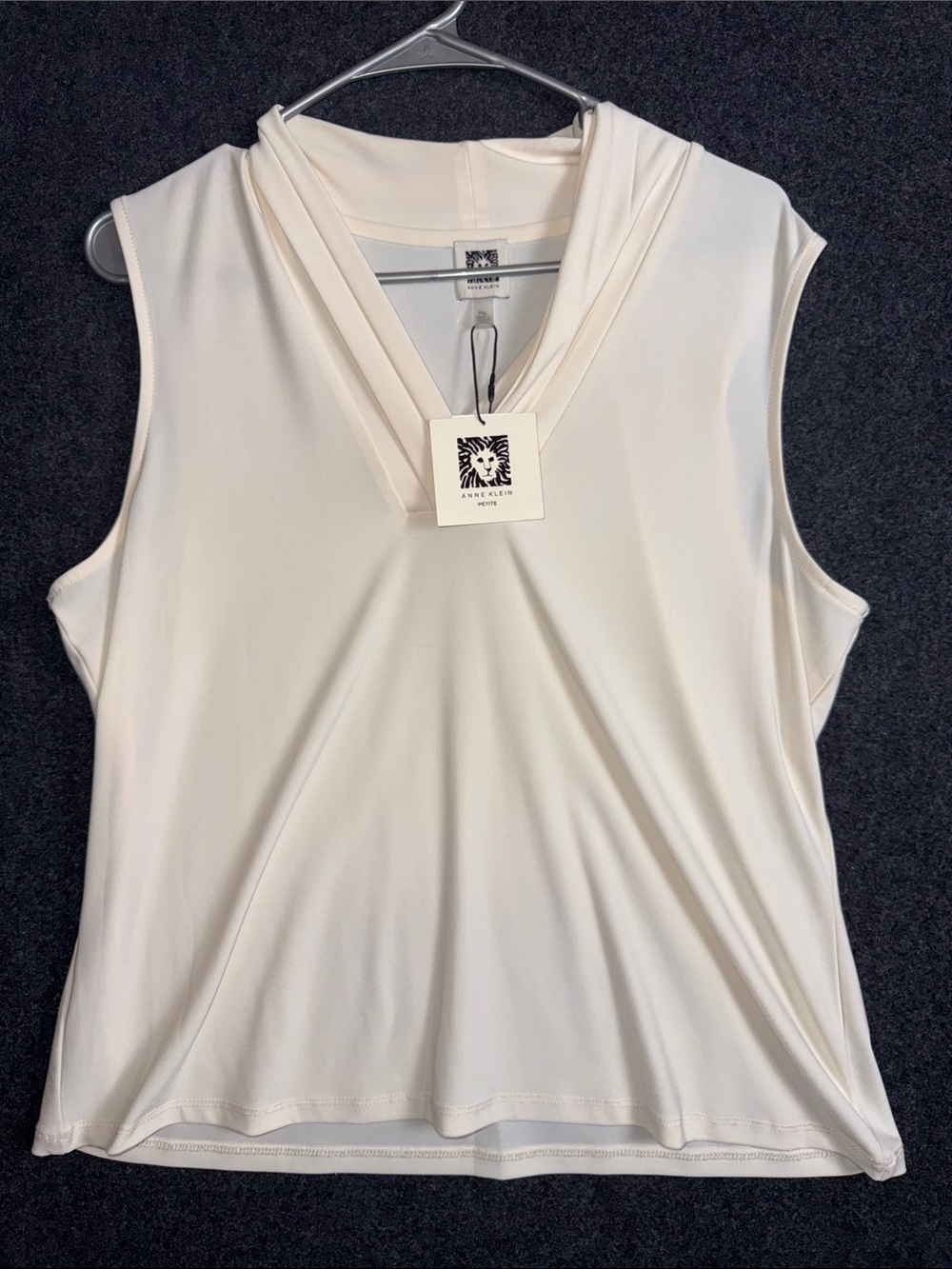 Anne Klein Cream Sleeveless Draped V-Neck Top